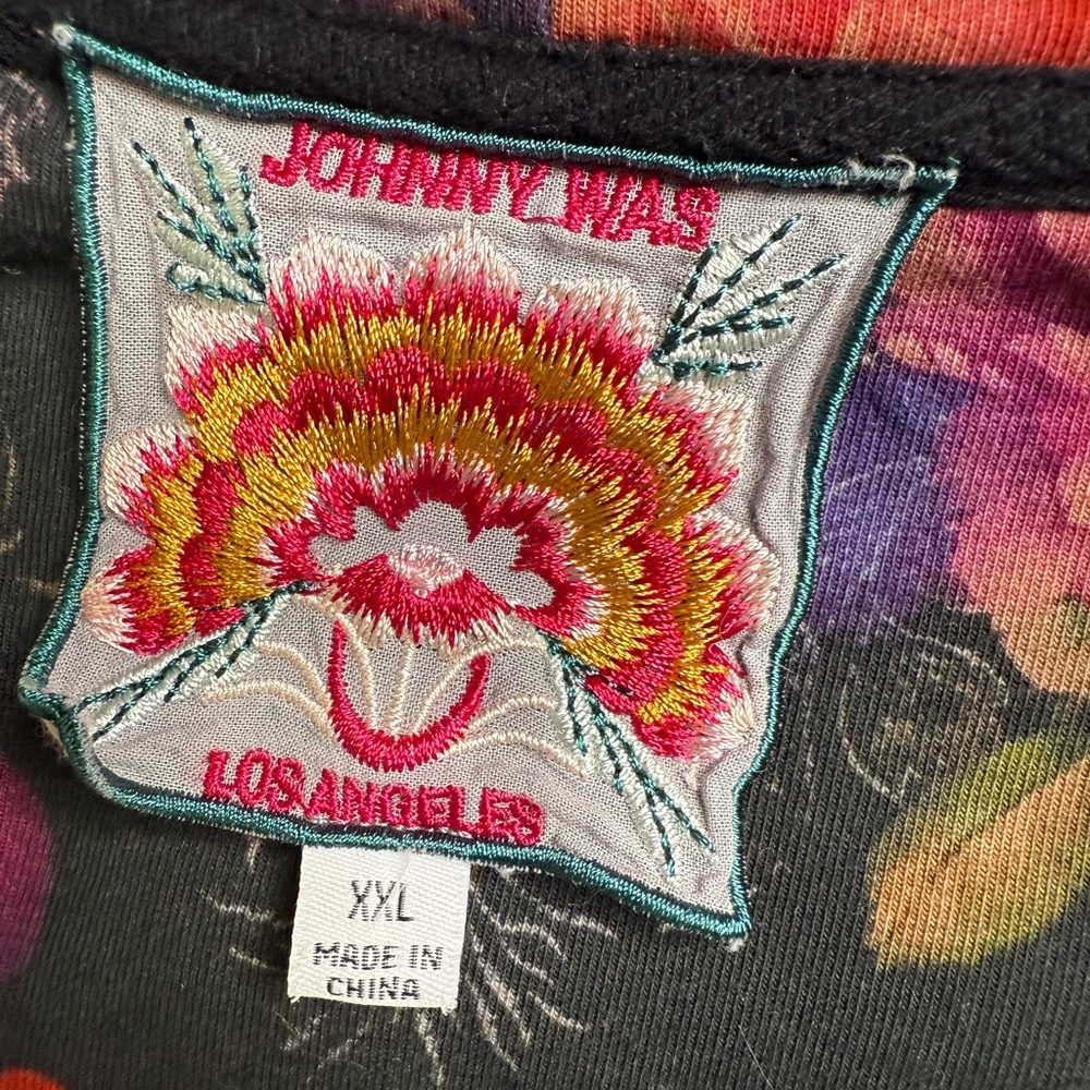 Johnny Was Los Angeles Floral Zip Hoodie XXL Black Cotton Stretch Boho Artsy - Picture 7 of 13